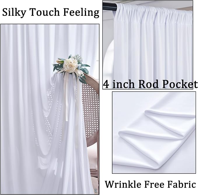 NSSONBEN 10x10 ft Wrinkle Free White Backdrop Curtains for Parties, Polyester Photo Backdrop Drapes 2 Panels 5x10ft for Wedding Birthday Party Photography Background Indoor Outdoor - Image 2