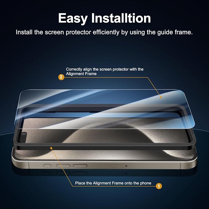 NEW'C 3x for iPhone 15 Pro Max Screen Protector (6.7 inches)+ 3x Camera Lens Protector, Sensor Protection, Case Friendly Tempered Glass Film + Dust Plug- Easy installation tool include - Image 3