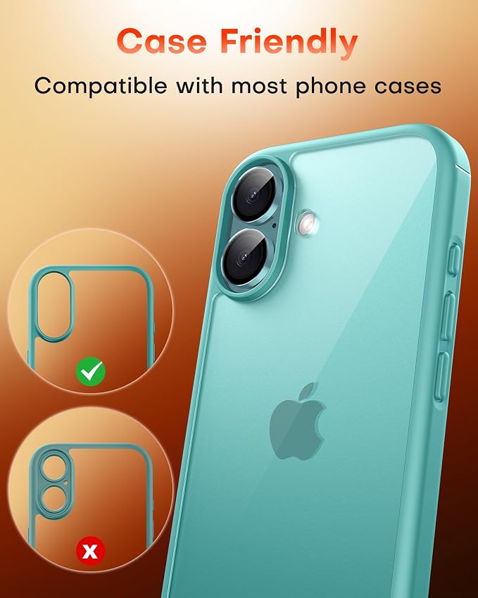 TOCOL Camera Lens Protector for iPhone 16 / iPhone 16 Plus Tempered Glass HD Individual Scratch Resistant Camera Cover Accessories Case Friendly 2 Pack（Green） - Image 7
