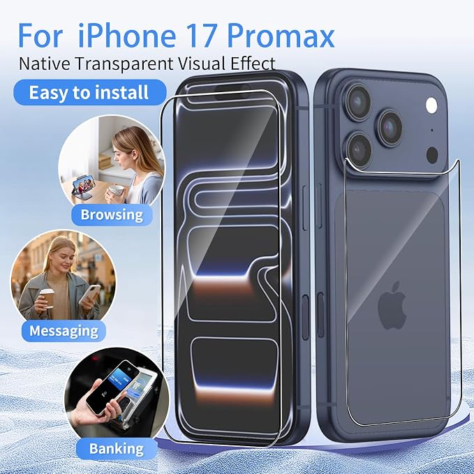 Front Screen and Back Protector for iPhone 17 ProMax +Camera Lens Protector | (2+2+2+1) 9H Hardness, Easy to Install with Alignment Tool,Anti-Fingerprint - Image 2
