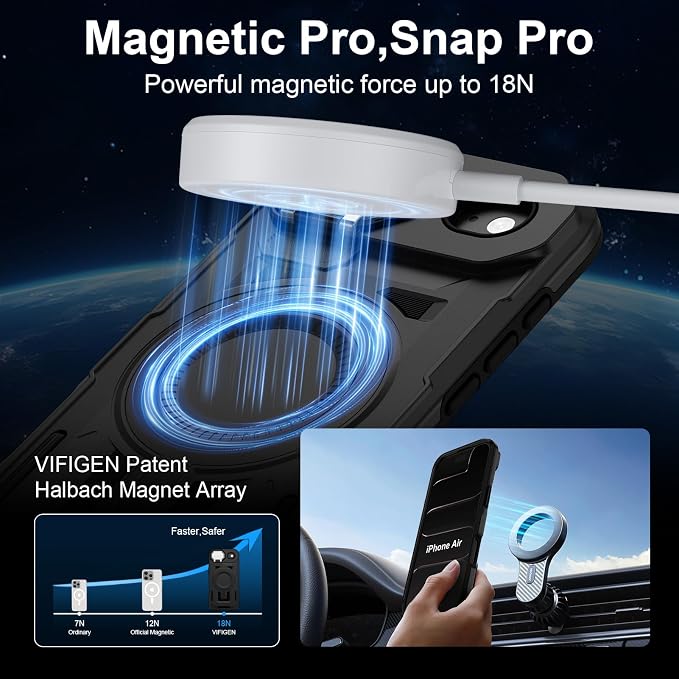 iPhone Air Case with Camera Cover Stand, Magnetic Case with Camera Lens Protector Phone Cover Grip Stand MagSafe for iPhone AIR Military-Grade Shockproof CASE Kickstand for iPhone Air, 6.6 inch, Black - Image 3