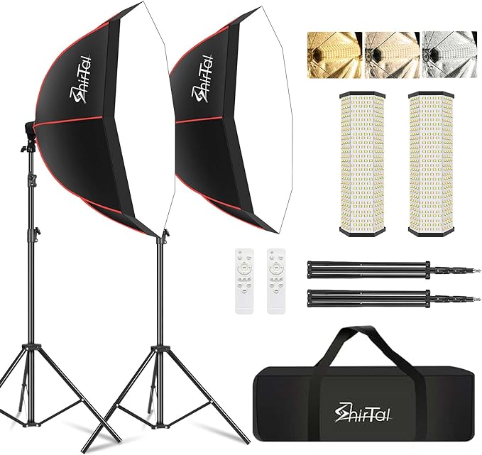 Softbox Lighting Kit,37" Octangle Softbox Photography Lighting Kit with 110W 2700-6500K 11000Lux Dimmable LED Prismatic Lamp and Remote Control,Photo Studio Soft Box Lights for Video Recording by Unknown