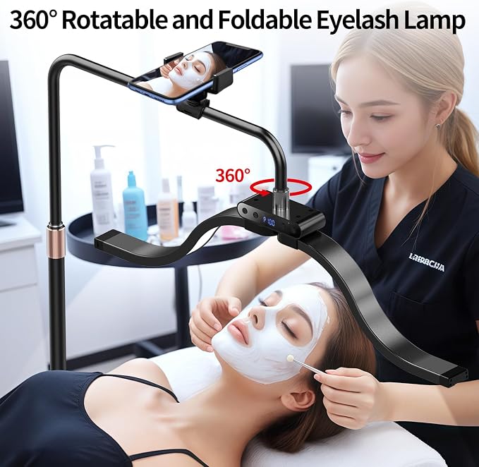 Lash Light for Eyelash Tech-Esthetician Ring Light, Half Moon Light for Led Lash Lamp Extensions, Tattoo Artists, Nail Tech - Cool, Warm Lamp with Adjustable Brightness & Height, Phone Holder (Black) - Image 3