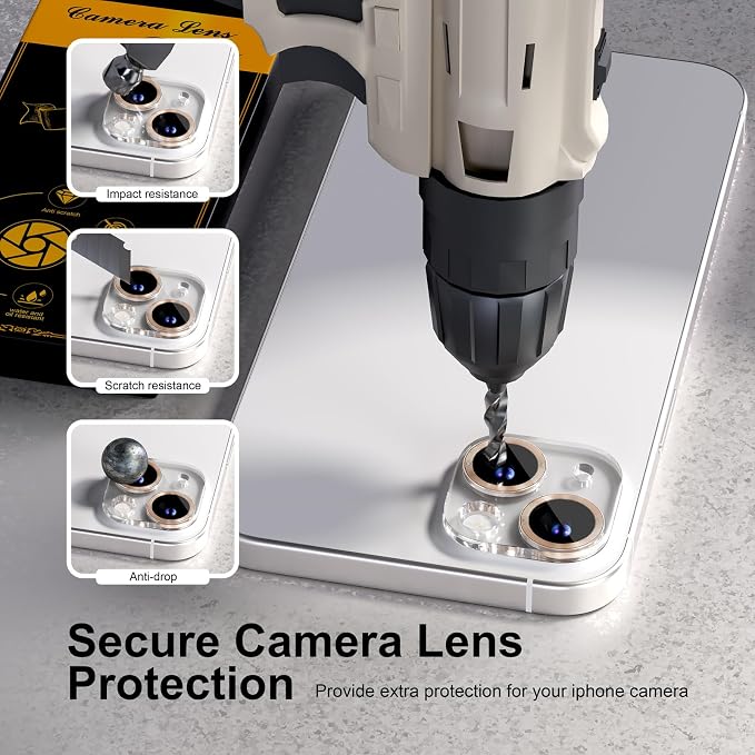 for 6 Pack iPhone 15 / iPhone 15 Plus Camera Lens Protector [Drop Protection] [Case Friendly] [Easy Installation] 9H Tempered Glass Camera Screen Protector Cover Accessories, CD Gold - Image 4
