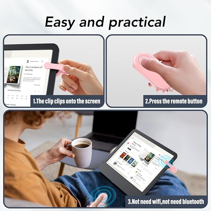 Remote Control Page Turner for Kindle Paperwhite Oasis Kobo eReaders,Kindle Clicker Page Turner Accessories for iPhone,iPad, Android Tablets Reading Novels,Camera Video Record&Shutter Selfie (Pink) - Image 4