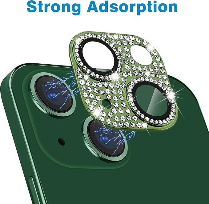 for iPhone 13 & iPhone 13 Mini Camera Lens Protector, Bling 3D Rhinestone Sparkle Diamond 9H Tempered Glass Camera Cover Anti Scratch Shockproof Metal Lens Screen Full Protective Cover - Image 3