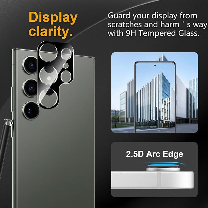 3 Pack Camera Lens Protector for Samsung Galaxy S23 Ultra | Tempered Glass,Anti-Fingerprint,9H Hardness,Scratch Resistant,Easy to Install,Bubble Free,HD Clarity - Image 2