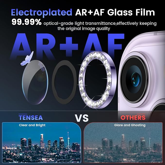 Tensea for iPhone 14/14 Plus Camera Lens Protector Bling, Camera Cover | 9H Tempered Glass Camera Screen Protector, Metal Individual Ring for iPhone14 6.1inch/ 14Plus 6.7inch, HD Clear, Easy Install - Image 3