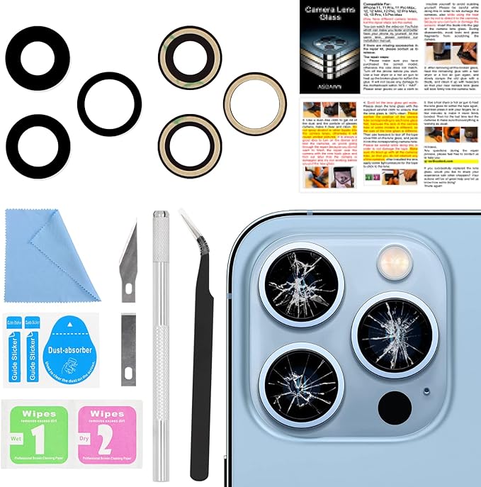 ASDAWN Back Camera Lens Glass Replacement for iPhone 13 Pro and 13 Pro Max, Rear Lens Glass Replacement kit with Pre-Installed Adhesive + Installation Manual + Repair Tool Kit by ASDAWN