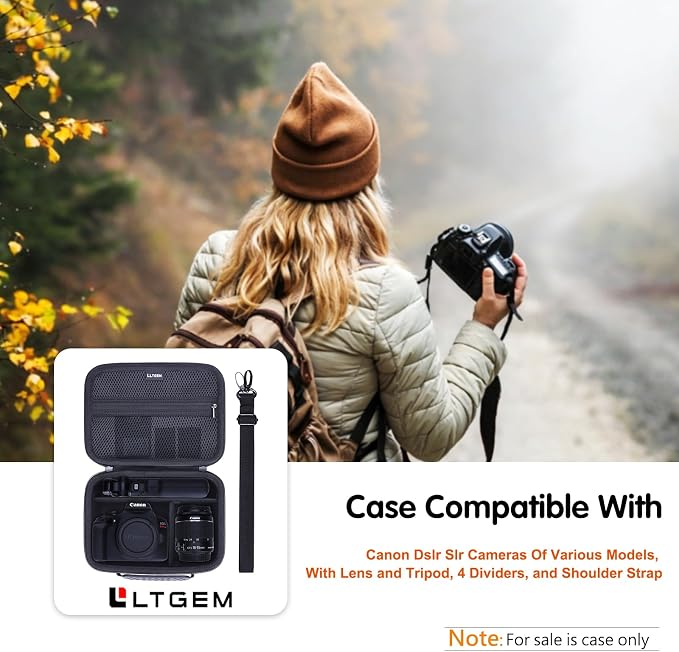 L LTGEM Hard Camera Case Compatible with Canon EOS Rebel T7, R50, R6 Mark II, R100, DSLR SLR Cameras, Lenses, and Tripods, Camera Travel Bag, Featuring 4 Dividers and a Shoulder Strap, Blue - Image 8