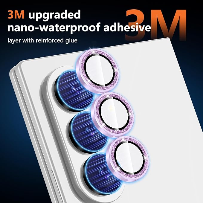 for Samsung Galaxy Z Fold 8 Ultra Camera Lens Protector, Individual Metal Ring Tempered Glass Lens Cover, [Strong Adsorption] Scratch Resistant Ultra-Thin HD Clear Lens Cover, 1 Set-Purple Sparkly - Image 4