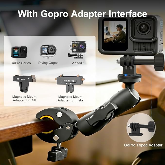 Double Super Clamp Mount with 360° Magic Arm Dual 1" Ball Mount Adapter, Multi-Functional Crab Clip, Umbrella Holder Camera Pole Bracket for Tripod Rod Monitor Magic Light Stand Motorcycle Accessories - Image 6