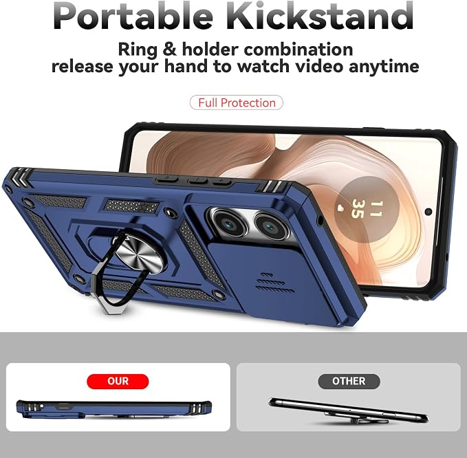 SunStory Compatible with Motorola Moto Edge 2025 Case with HD Screen Protector & Slide Camera Cover & Rotated Ring Kickstand, [Military-Grade] Phone Case for (Blue, Moto Edge 2025) - Image 2