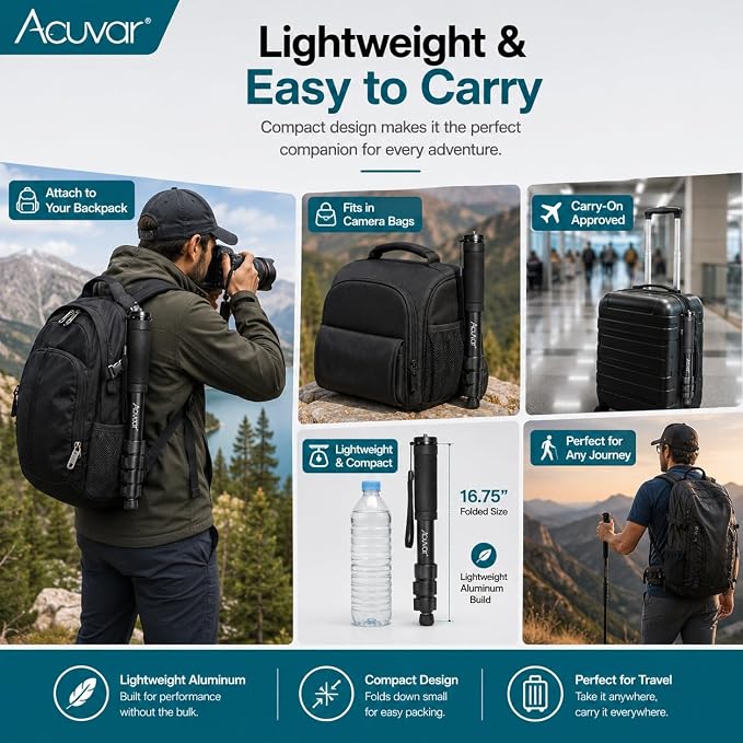 Acuvar 62 Inch Photography Monopod with Safety Strap – Lightweight Aluminum Camera Monopod for Travel & Outdoor Shooting - Image 7