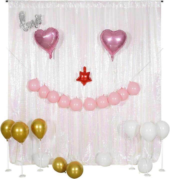 Poise3EHome White Iridescent Sequin Backdrop,8FT x 10FT Sequin Photography Backdrop Curtain for Party Decoration - Image 9