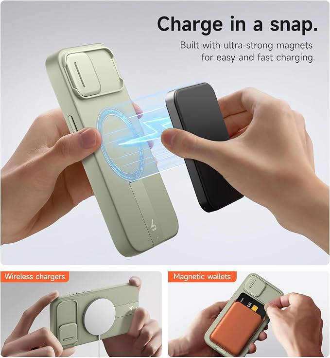 SURITCH for iPhone 17e/16e Case with Magnetic Camera Slide Cover and Adjustable Kickstand, Compatible with MagSafe, Shockproof Bumper Case Slim Protective Cover 6.1 Inch,Green - Image 3