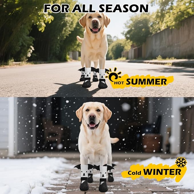EXPAWLORER Halloween Anti Slip Dog Socks to Prevent Licking Paws, Boots & Paw Protectors with Grippers,Doggie Booties for Hardwood Floors for Small Medium Large Senior Dogs Costume White Ghost Wings M - Image 9