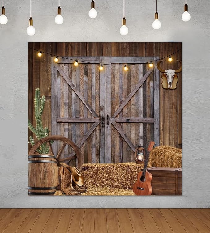 Western Cowboy Backdrop 10x10ft Western Party Decorations Wild West Saloon Rodeo Barn Photography Background Cowboy Theme Birthday Party Decor Banner Photoshoot Supplies - Image 2