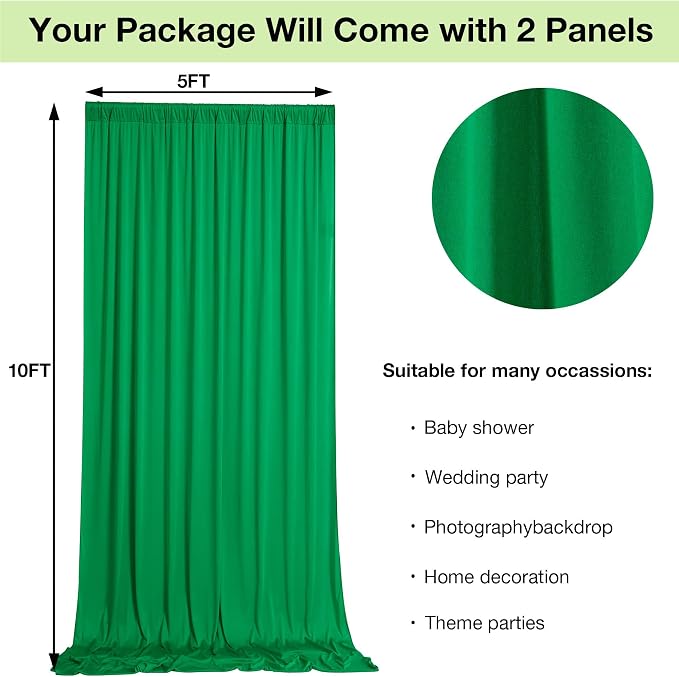 10ftx10ft Wrinkle Free Green Backdrop Curtains for Parties, Silky Polyester Photo Backdrop Drapes 2 Panels 5x10ft Back Drop Cloth for Wedding Birthday Baby Shower Photography Background - Image 6