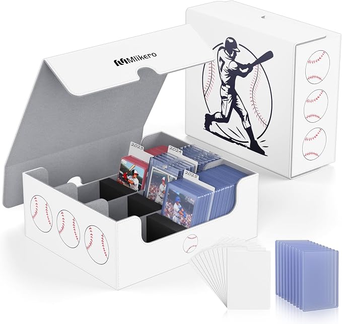 Mlikero Baseball Card Storage Box, Trading Card Storage Box Oversized Fits Toploaders, Magnetic Closure Sports Card Case for Baseball Cards (Holds 500+ Toploaders) by Mlikero