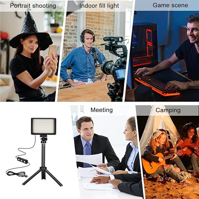 LED Video Light 2-Pack, 5600K Dimmable USB Camera Lighting Kit | Photography Lights with Mini Tripod & Colored Filters for Photo Studios, Small Angle Shooting, Video Recording,Game Streaming - Image 7