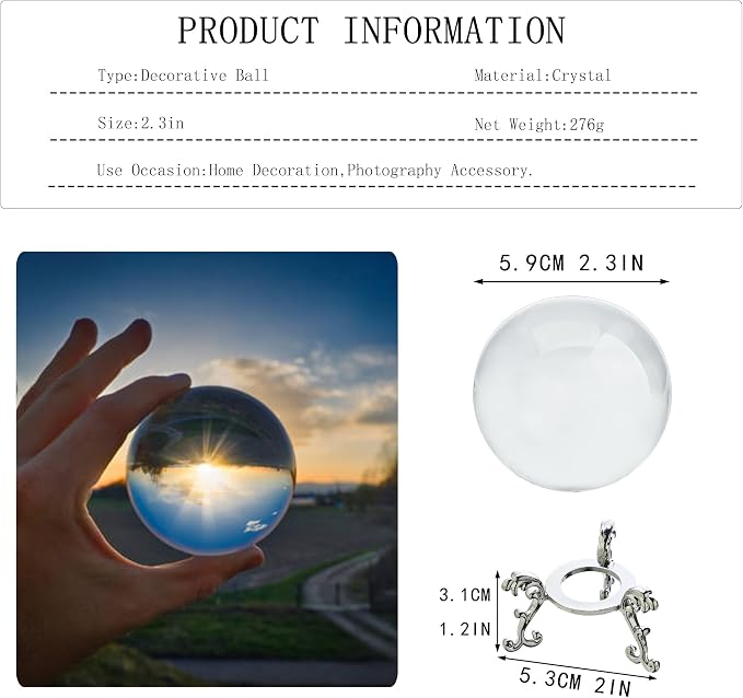 Clear Crystal Ball 2.3in Real Glass Ball with Stand for Home Decor Gift | High Clarity K9 Crystal Smooth Polished Surface Ideal For Home Decor Feng Shui Display Gift And Collection - Image 3