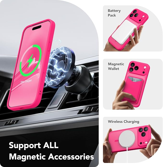 CAPRARO for iPhone 17 Pro Max Case, Compatible with MagSafe Hot Pink | Upgraded [Full Camera Protection] Protective Translucent Matte Women Girl Magnetic Phone Case Cover, Hot Pink - Image 3