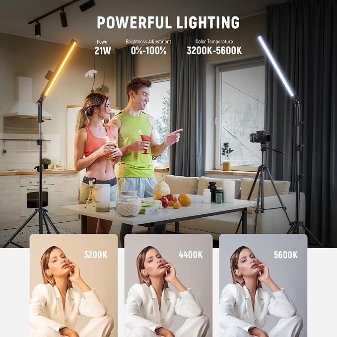NEEWER Upgraded LED Video Light Stick & 2.4G Remote Kit, 2 Pack Handheld Dimmable 3200K~5600K CRI97+ Video Lighting with Stands/Filters/Bag for YouTube Video Recording Photography Gaming, BH20B Black - Image 2