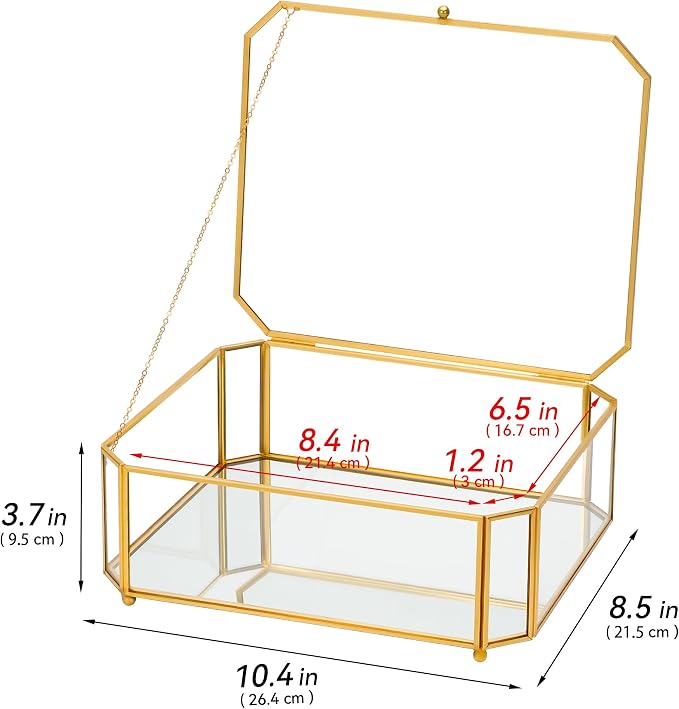 REDHUGO Large Glass Boxes for Display Handmade, Octagon, Gold | Handmade Glass Jewelry Box with Mirrored Bottom and Lid, Ideal for Trinkets, Photos, Keepsakes and Vanity Decor - Image 2