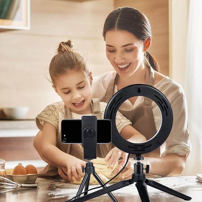 MACTREM 6" Small Ring Light with Stand for Phone Video Desk Makeup | Mini Desktop Ring Light, 3 Light Modes 11 Brightness Levels, Cell Phone Holder,for YouTube Computer Conference,USB Powered - Image 5