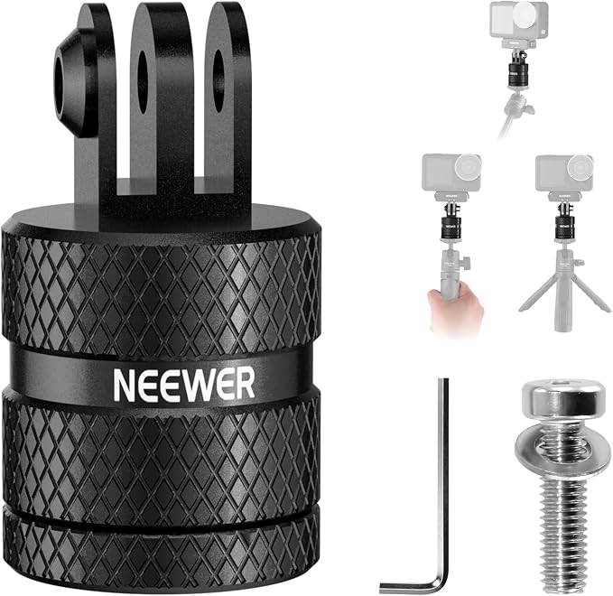 NEEWER Action Camera Tripod Mount Adapter Compatible with GoPro Hero 13 Go Pro 12 11 10 9 Black DJI Osmo Action 5 Pro 4 3, 360° Swivel 1/4"-20 to 3 Prong Mount for Standard 1/4 Accessories, GP-89 by Neewer