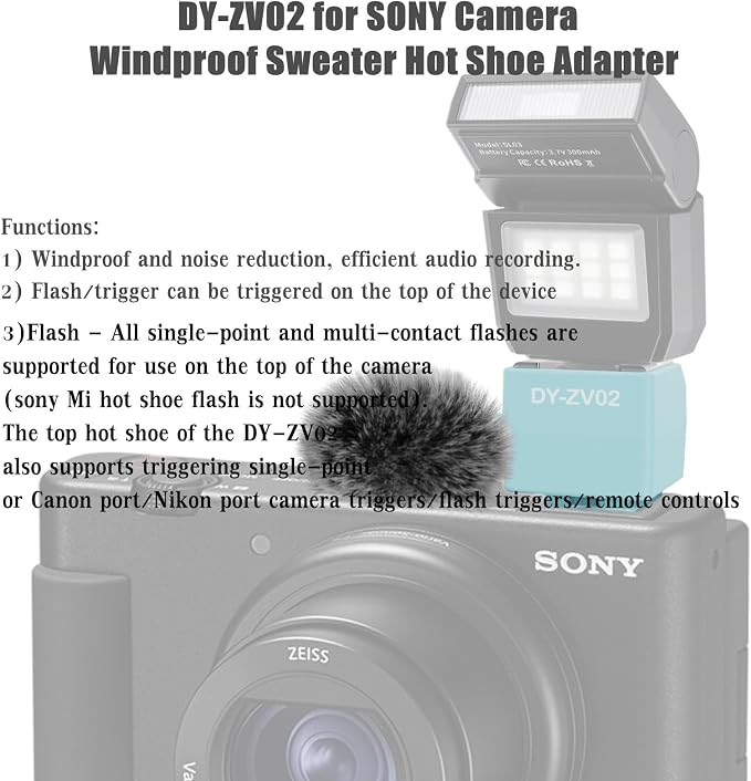 Hot Shoe Adapter Windbreak for Sony ZV-1,ZV-1 II,ZV-1F,ZV-E10,ZV-E1M2/ZV-E1 | Directly triggers flash; works with LED lights and mics,reduces wind noise,weighs only 12g,non-slip build,easy plug-and-play - Image 4