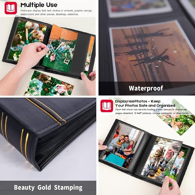 Photo Album 4x6, Soft Fabric Cover Pictures Photo Albums Memory Book for Family Baby Wedding Anniversary Birthday (Black, 100 Pockets) - Image 5