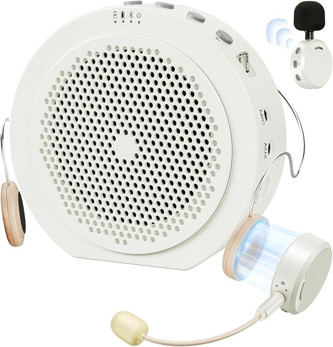 Moman Wireless Voice Amplifier with Lavalier Mic, 20H Battery 164ft Range Sensitive Pickup Noise Reduction PA System Bluetooth Portable Magnetic Charging Dock, Amplifier for Teacher Yoga Tour, White by Moman