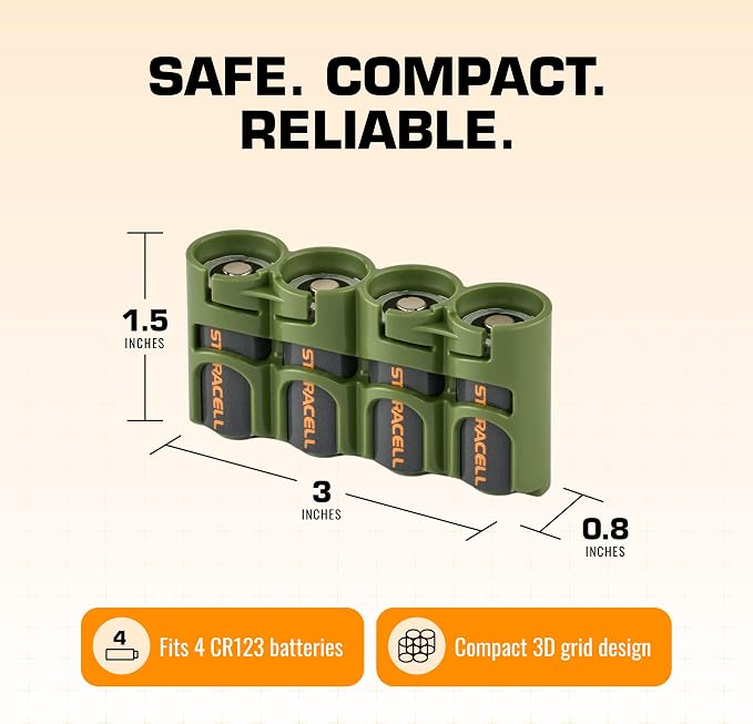 Storacell Slimline CR123 Battery Storage Caddy, Military Green, Holds 4 Batteries (Not Included) - Image 6