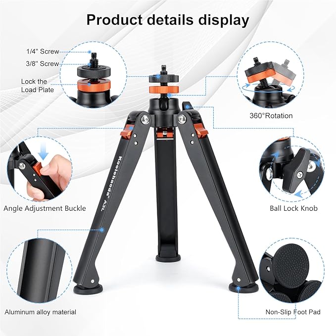 Koolehaoda Mini Tripod Base for Monopods, Aluminum Desktop Tripod | Universal 1/4" & 3/8" Screw Mount, for DSLR Camera Monopod Unipod Ball Head, Lightweight Portable Support Base, Photography - Image 5