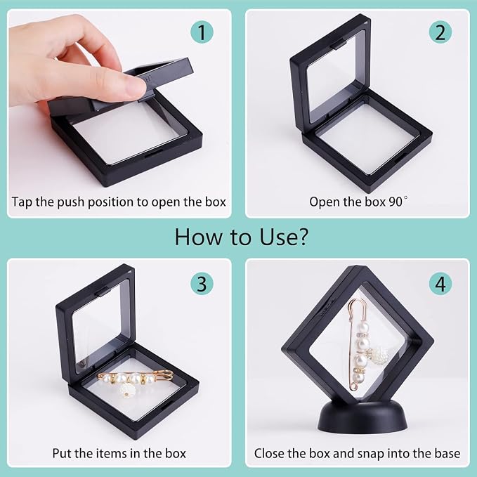 3D Floating Display Case, Transparent Film Jewely Storage Box, Black Challenge Coin Display Holder Stand for Antique Challenge Coins Medals Jewelry Shells Gems Minerals Rocks Specimen Pins (18Pcs) - Image 7