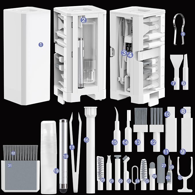 Electronics Cleaning Kit 32 in 1 Multi-Functional Keyboard Cleaning Kit | Phone Cleaning Tool Kit for Cleaning Computer, Keyboard, Earbuds, Laptop, Camera, Lens, Monitor by Hallocool