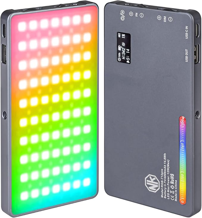 T12 Pro RGB Video Light,12W Portable LED Camera Light with 2500-8000K, 4000mAh Rechargeable Battery, 21 Effects, CRI 96+, for Studio Photography, Vlogging, Streaming, Selfie Video and Phone Recording by Nagnahz%C2%AE