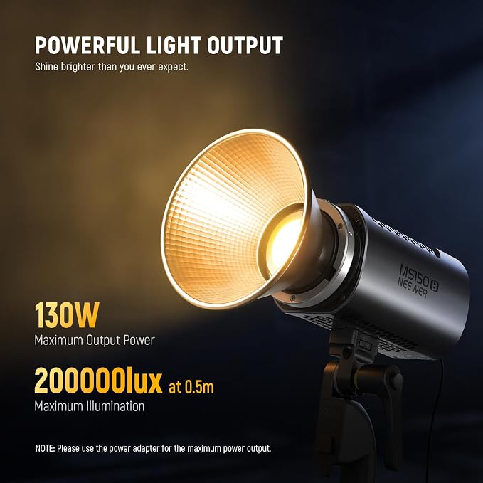 NEEWER MS150B 130W Bi Color LED Video Light, Mini COB Portable Photography Lighting with App Control,2.4G Mode, Bowens Mount Continuous Output Lighting, 200000 lux/0.5m, 2700K-6500K, CRI97+, 12 Scenes - Image 2