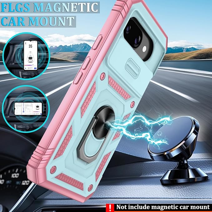 Gritup for Pixel 9A Case Military-Grade Shockproof with Kickstand | with 2 PCS Screen Protector, Slide Camera Cover, Heavy Duty Outdoor Protection Funda para Google 9 A Phone Cover, Green+Pink - Image 5