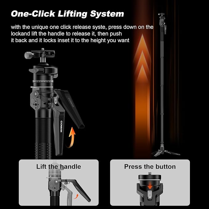 M1mini Carbon Fiber Monopod for Camera, 4-Section One-Button Lifting, Compact Portable Monopod with A32 Ball Head for Camera, Outdoor Travel Photography, Max Load 5kg, M1mini-A32 - Image 2