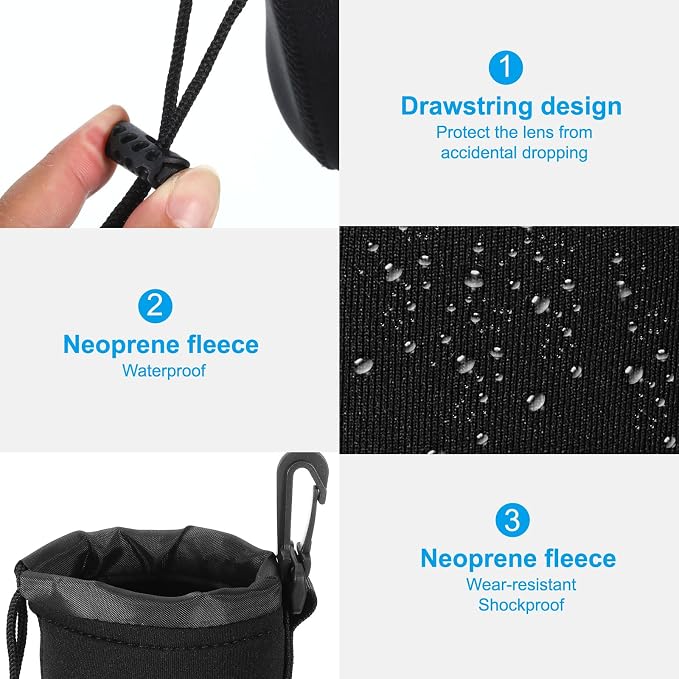 PATIKIL Camera Lens Bag, 4 Pcs 3.3" ID x 5.5" H Drawstring Lens Pouch with Thick Protective Neoprene, Lens Case for DSLR Camera Lens, Water Coffee Cups Black - Image 4