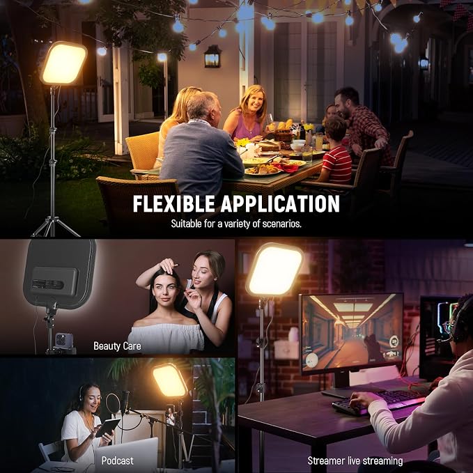 NEEWER Basics 2 Pack 15W 10.8" LED Video Light Panel Lighting Kit with 63" Tripod Stands, Edge Lit Bi Color Dimmable Studio Light 816lux CRI95+ for Photography Filming Recording Streaming, L220 - Image 6