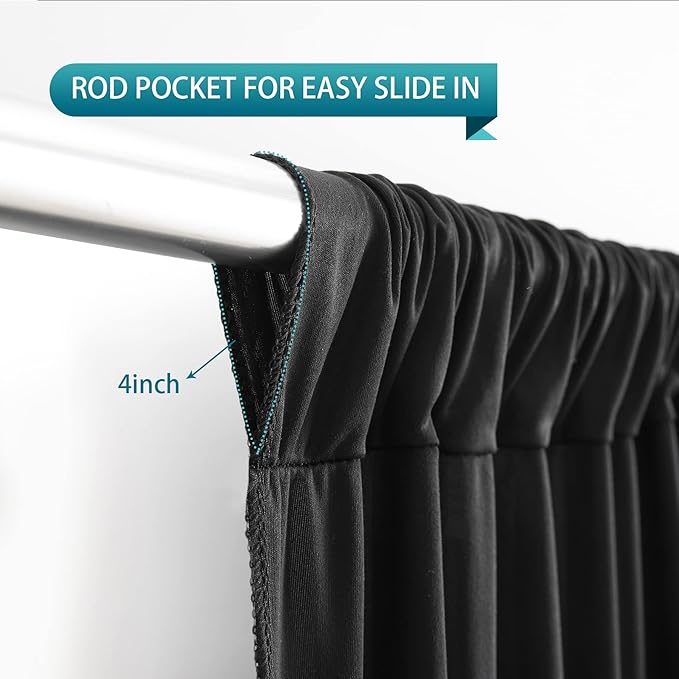 Black Backdrop Curtain 10 Panels-Wrinkle-Free Black Curtains Polyester Photography Drapes for Wedding Birthday Party Photo Background Backdrop Stand- 10FTX40FT - Image 4