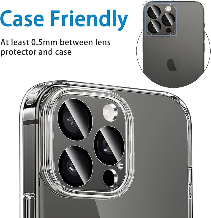 Camera Lens Protector for iPhone 13 Pro/iPhone 13 Pro Max Metal Camera Cover Film, 9H Tempered Glass, Anti-Scratch, Case Friendly - Graphite - Image 6