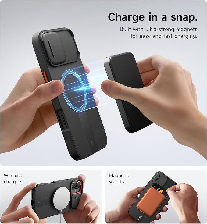 SURITCH for iPhone 16 Plus Case with Magnetic Camera Slide Cover and Adjustable Kickstand, Compatible with MagSafe, Shockproof Bumper Case Slim Protective Cover for iPhone 16 Plus 6.7 Inch, Black - Image 3