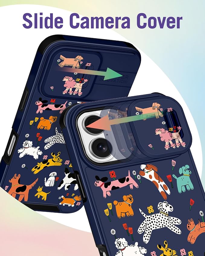 Buleens for iPhone 17 Case 6.3 Inch - with Ring Stand & Camera Cover Aesthetic Cute Designed for Women Girls Girly Cartoon Kawaii Dogs Unique Phone Case for iPhone 17 Compatible with Magsafe - Image 3