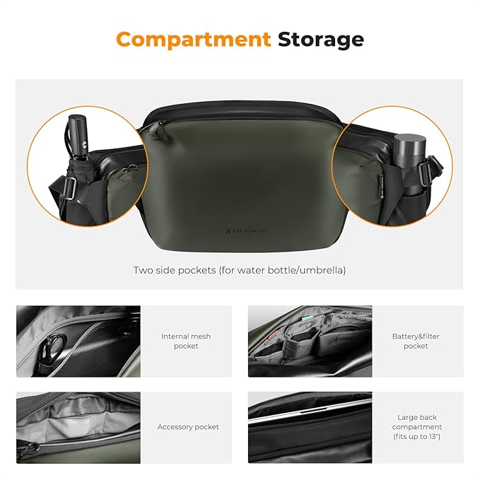 K&F CONCEPT Large Camera Sling Bag, Everyday Shoulder Bag | Multifunction Photography Compact Crossbody DSLR Portable Bag, Compatible for Canon/Nikon/Sony, BS08 - Image 4