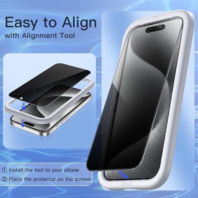 JETech Privacy Screen Protector for iPhone 15 Pro, 2+2 Pack | Anti-Spy Tempered Glass, with Camera Lens Protector, Easy Installation Tool - Image 5
